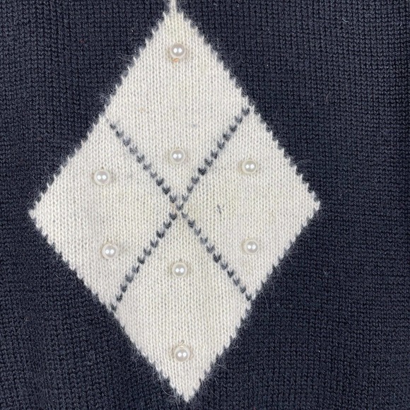Vtg Semplice Wool Sweater Women's M Argyle Beaded Angora Lambswool Black - Picture 5 of 10